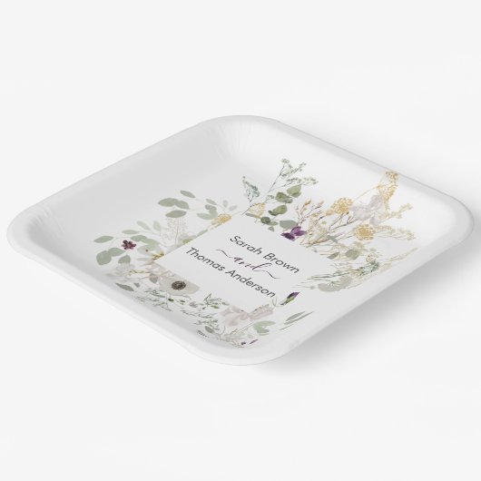 Bruiloft KLEURRIJKE WILDBLOEM GEEL EN PAARSE Papieren Bordje (Gebogen)