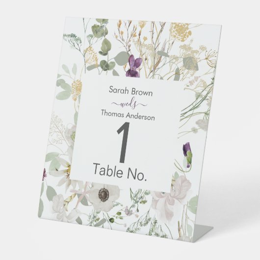 Bruiloft KLEURRIJKE WILDBLOEM GEEL EN PAARSE Reclamebord Met Voetstuk (Voorkant)