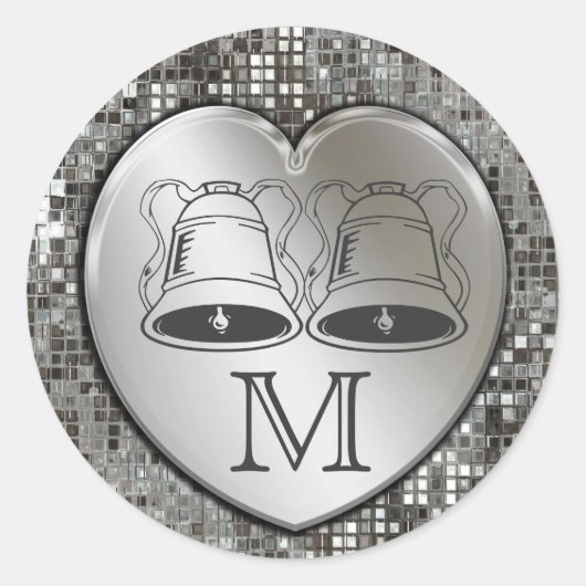 Bruiloft klokken op hart pailletten Sticker (Voorkant)