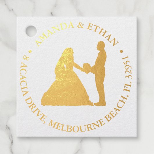 Bruiloft knielende paar Gouden thema Bedankjes Labels (Voorkant)