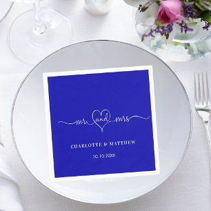 Bruiloft koninklijk blauw mr mevrouw hart script e servet