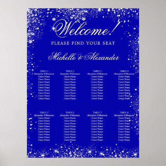Bruiloft koninklijk blauw zilver glitter zetel gra poster (Voorkant)