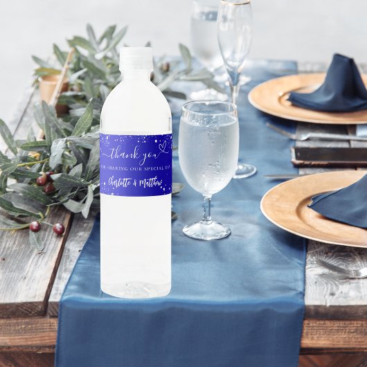 Bruiloft koninklijk blauw zilver sparkles hart dan waterfles etiket