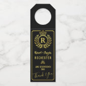 Bruiloft Koninklijke Kroon Laurel krans | Goud Zwa Flessenhanger (Voorkant)