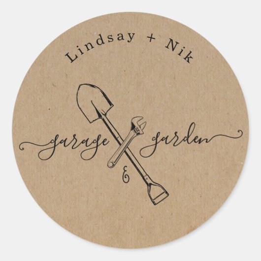 Bruiloft/ Koppel Borrel voor Garage & Tuin Ronde Sticker (Voorkant)