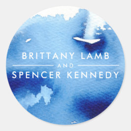 BRUILOFT KOPPEL modern marineblauw waterverf Ronde Sticker