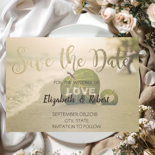 Bruiloft Koppel Op Het Strand, Liefde Bewaar De Da Save The Date