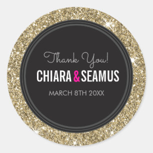 BRUILOFT KOPPEL SEAL modern goud glitter zwart Ronde Sticker