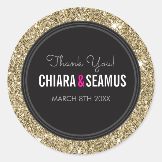 BRUILOFT KOPPEL SEAL modern goud glitter zwart Ronde Sticker (Voorkant)