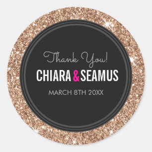BRUILOFT KOPPEL SEAL modern roos gouden glitter zw Ronde Sticker