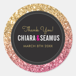 BRUILOFT KOPPEL SEAL modern roze goud glitter zwar Ronde Sticker
