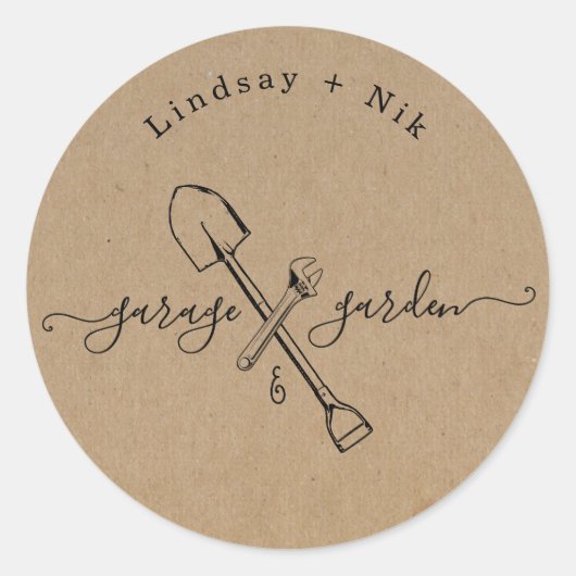 Bruiloft & Koppelborrel Garage & Tuin Ronde Sticker (Voorkant)