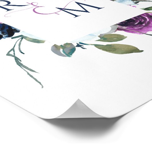 Bruiloft Koppels Initialen Paarse en Blauwe Teken Poster (Hoek)