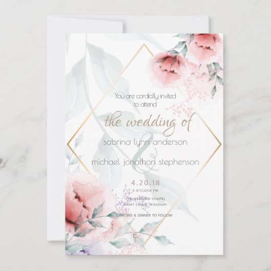 Bruiloft | Koraal en Lila Aquarelle Peonies Kaart (Voorkant)