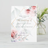 Bruiloft | Koraal en Lila Aquarelle Peonies Kaart (Staand voorkant)