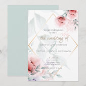Bruiloft | Koraal en Lila Aquarelle Peonies Kaart (Voorkant / Achterkant)