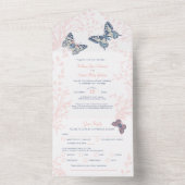Bruiloft koraal vlinders wervelt maaltijd RSVP All In One Uitnodiging (Binnen)