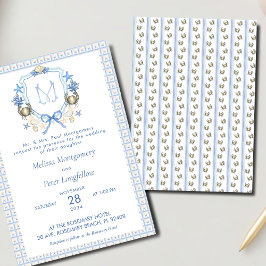 Bruiloft krab kam kalligrafie monogram kaart