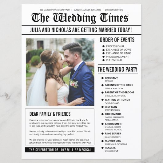 Bruiloft krantenprogramma Sjabloon (Voorkant)