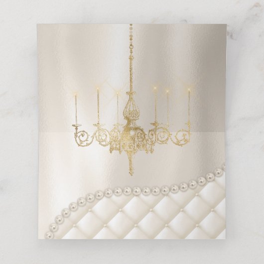 Bruiloft Kroonluchter Verlichting Ivoor Parel Plaa Plaatskaartje (Binnenkant ongevouwen)
