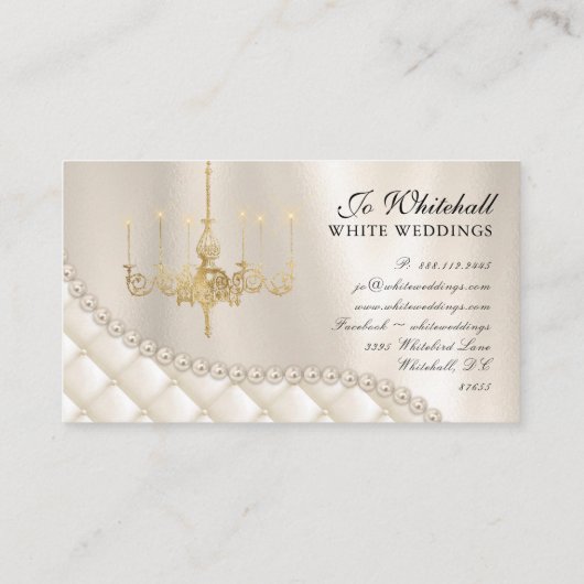 Bruiloft Kroonluchter Verlichting Parels Elegant Visitekaartje (Achterkant)