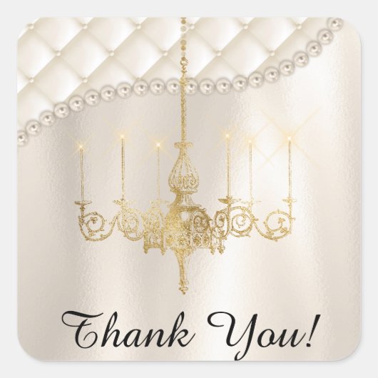 Bruiloft kroonluchter verlichting satijn ivoor dan vierkante sticker (Voorkant)