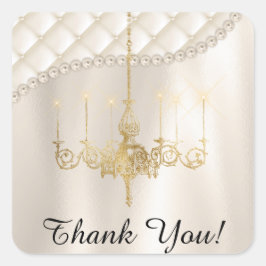 Bruiloft kroonluchter verlichting satijn ivoor dan vierkante sticker