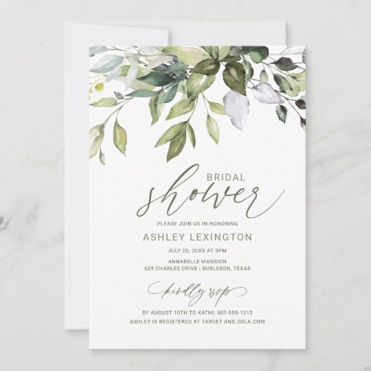 Bruiloft Kruiden & Natuurlijk Groen Waterverf Kaart (Voorkant)