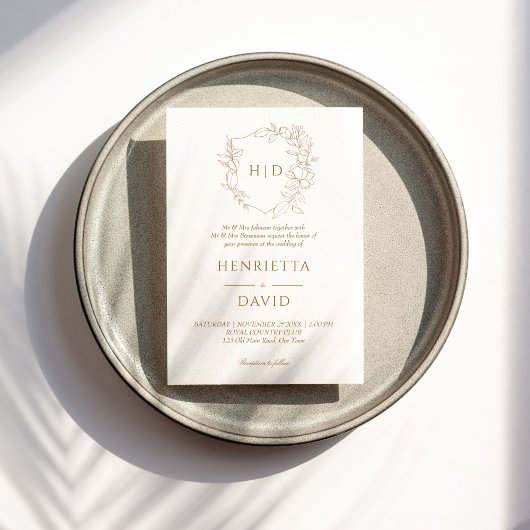 Bruiloft kuif botanisch goud eenvoudig elegant kaart