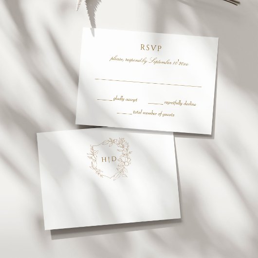 Bruiloft kuif botanisch goud eenvoudig elegant RSVP kaartje