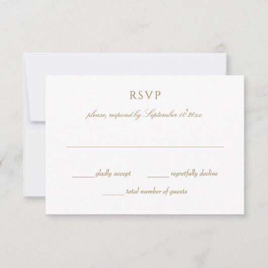 Bruiloft kuif botanisch goud eenvoudig elegant RSVP kaartje (Voorkant)