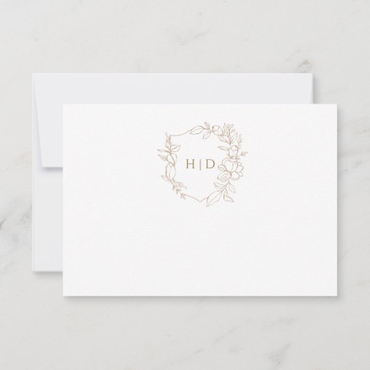 Bruiloft kuif botanisch goud eenvoudig elegant RSVP kaartje (Achterkant)