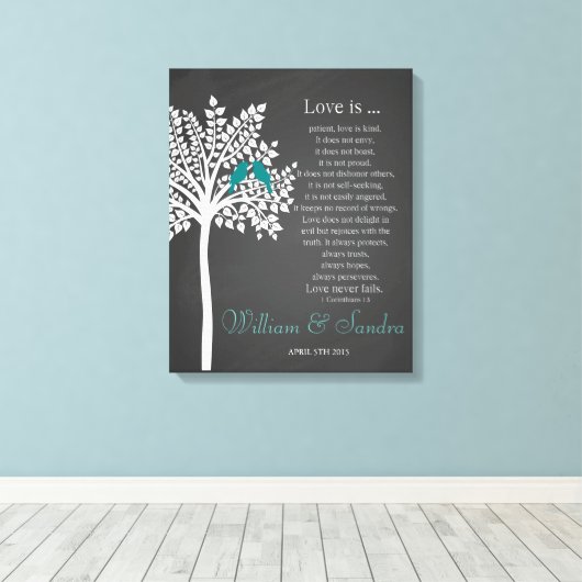 Bruiloft Kunst Boom met vogel print Corinthians 13 (Insitu (Houten vloer))