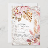 Bruiloft | Kustroos Ivory Pampas Grass Pink Orchid Kaart (Voorkant)