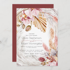 Bruiloft | Kustroos Ivory Pampas Grass Pink Orchid Kaart