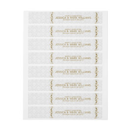 Bruiloft label gouden kant met witte damast omwikkelbaar adreslabel