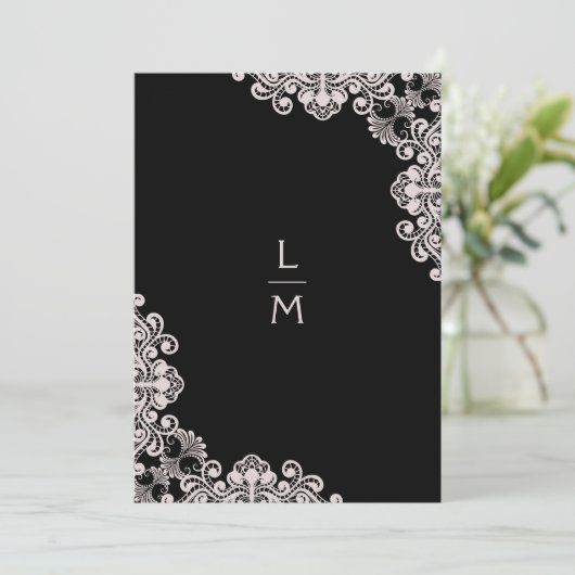 bruiloft | Lace-effect | Klassieke Initialen | Zwa Kaart (Staand voorkant)