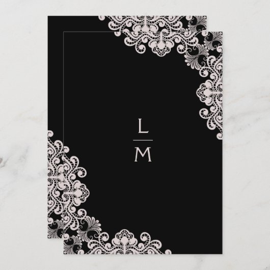 bruiloft | Lace-effect | Klassieke Initialen | Zwa Kaart (Voorkant / Achterkant)