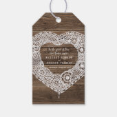 Bruiloft land rustieke houten kant hart bruin wit cadeaulabel (Voorkant)