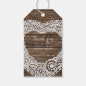 Bruiloft land rustieke houten kant hart bruin wit cadeaulabel (Achterkant)