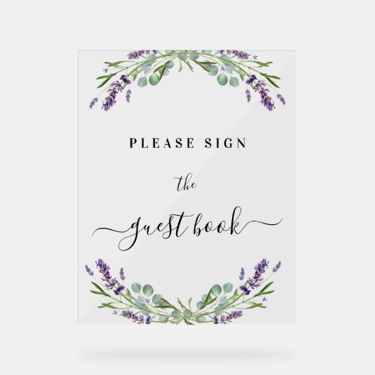 Bruiloft lavendel eucalyptus groen gastenboek acryl bord (Voorkant)