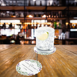 Bruiloft lavendel eucalyptus mr mevrouw hart namen kartonnen onderzetters