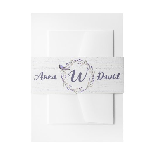 Bruiloft Lavendel krans op witgewassen hout Uitnodigingen Wikkel (Voorkant Voorbeeld)