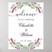 Bruiloft lavendel roze eucalyptus groen welkom poster (Voorkant)