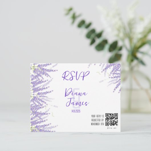 Bruiloft Lavendel stijl RSVP kaart (Staand voorkant)