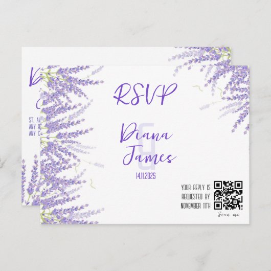 Bruiloft Lavendel stijl RSVP kaart (Voorkant / Achterkant)