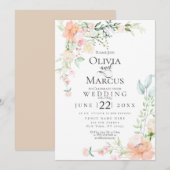 BRUILOFT | Lentepastel Waterverf Flowers Kaart (Voorkant / Achterkant)