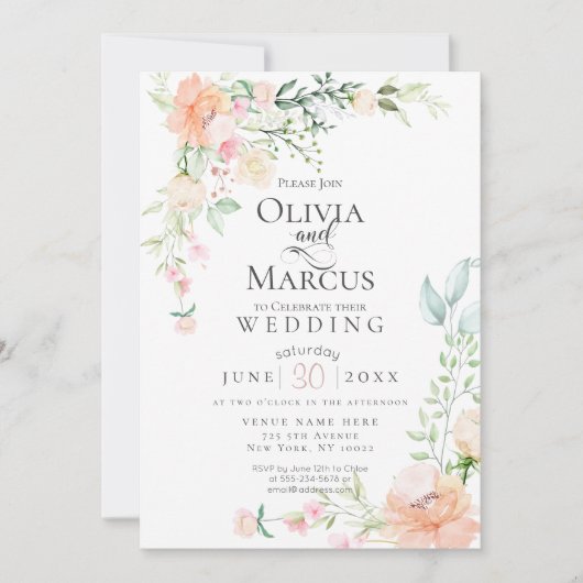 BRUILOFT | Lentepastel Waterverf Flowers Kaart (Voorkant)