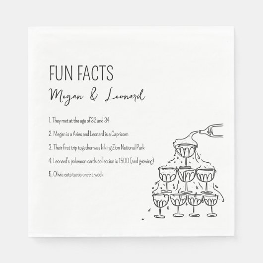 Bruiloft Leuke feiten hand getrokken champagnetore Servet (Voorkant)