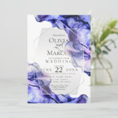 BRUILOFT | Levendige Navy Indigo Abstracte Inkt Kaart (Staand voorkant)